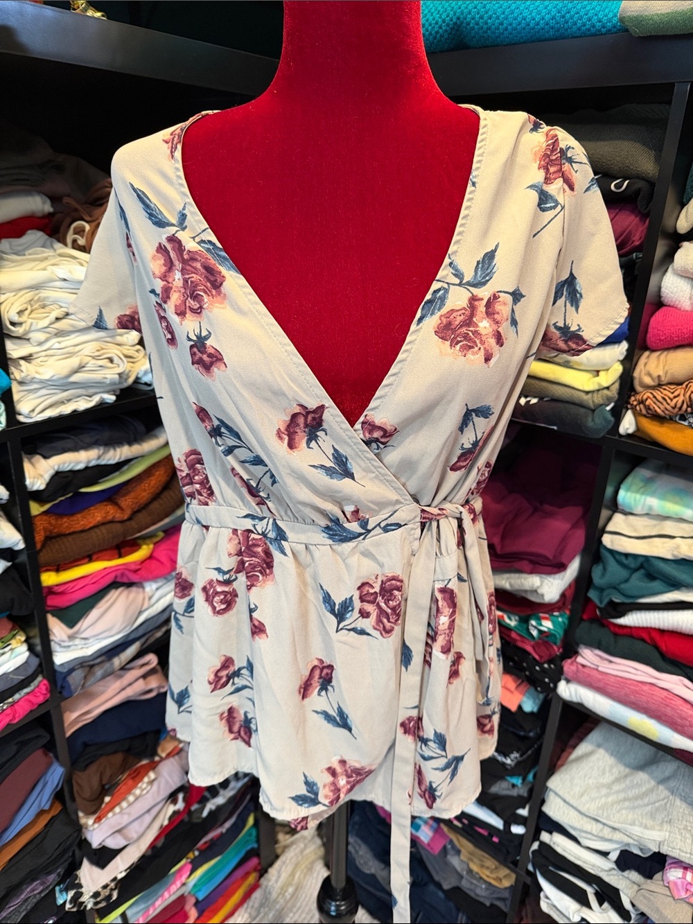 #460.  Wrap blouse with flowers. Large